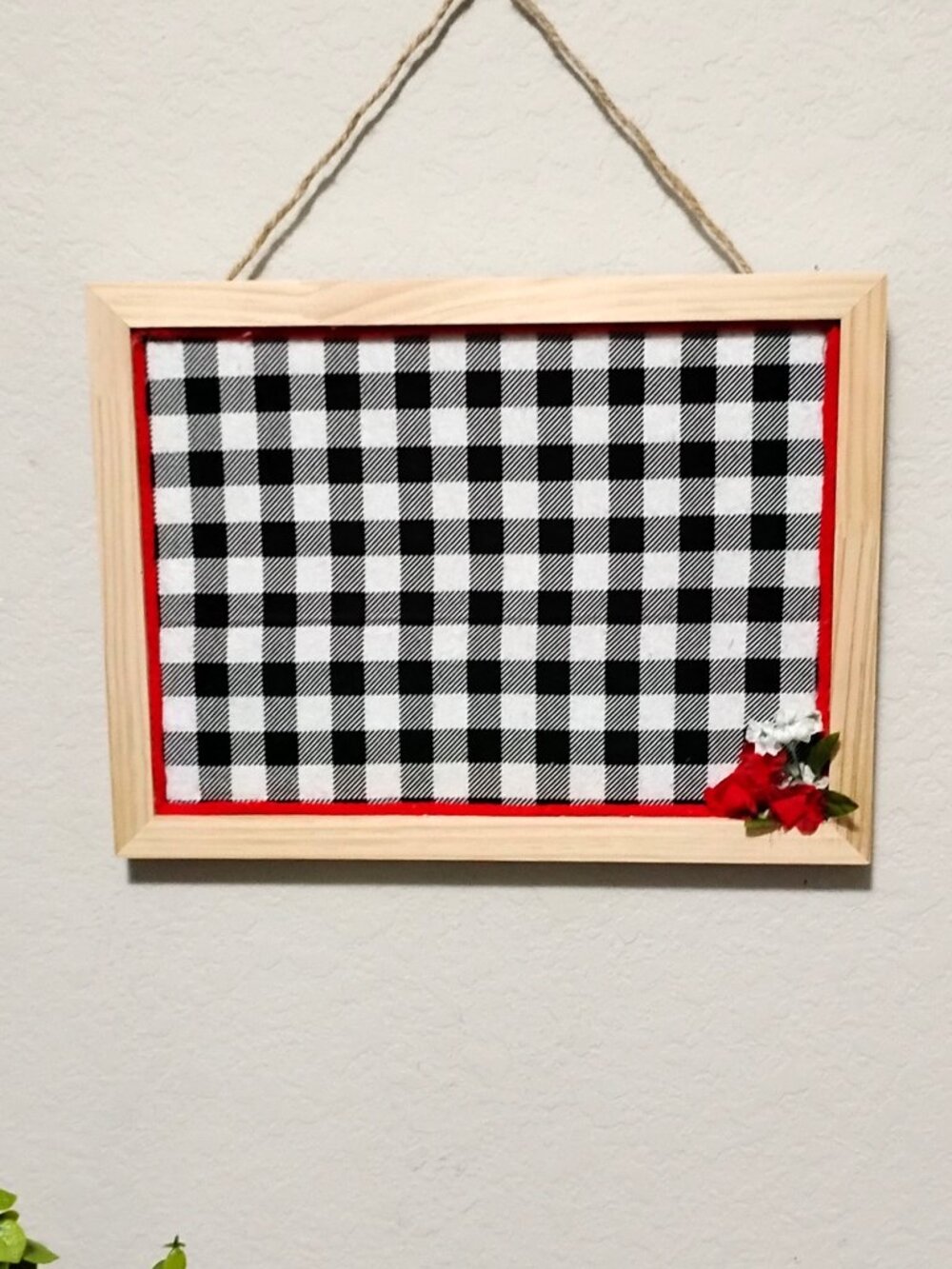 Checkered & Flowered Decorative Message Bulletin Cork Board 9"x12" Wood Frame